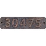 Smokebox numberplate 30475 ex Urie H15 4-6-0 built at Eastleigh Works in 1924 and originally