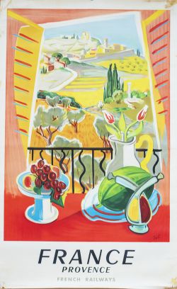 Poster SNCF FRANCE PROVENCE by Jal Paul Martial dated SNCF 1959. Double Royal 25in x 40in. In good