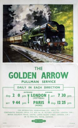 Poster BR(S) THE GOLDEN ARROW PULLMAN SERVICE by Barber. Double Royal 25in x 40in. In very good