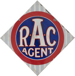 Road motoring enamel sign RAC AGENT. Double sided, both sides in very good condition with minor