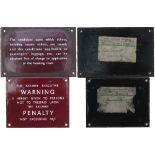 BR(M) enamels x2 consisting of; CONDITIONS OF TICKETS sign measuring 6in x 4in and with original
