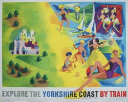 Poster BR(NE) EXPLORE THE YORKSHIRE COAST BY TRAIN by R. Lander. Quad Royal 50in x 40in. In very