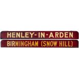 BR wooden carriage board BIRMINGHAM SNOW HILL - HENLEY-IN-ARDEN. Measures 32in x 3.25in and is in