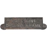 GWR cast iron ground frame plate BAY LINE GROUND FRAME measuring 16in x 4in. In ex railway