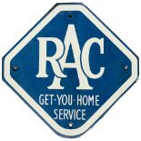 Motoring enamel sign RAC GET - YOU - HOME - SERVICE. In excellent condition, measures 10.5in x 10.