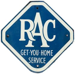 Motoring enamel sign RAC GET - YOU - HOME - SERVICE. In excellent condition, measures 10.5in x 10.