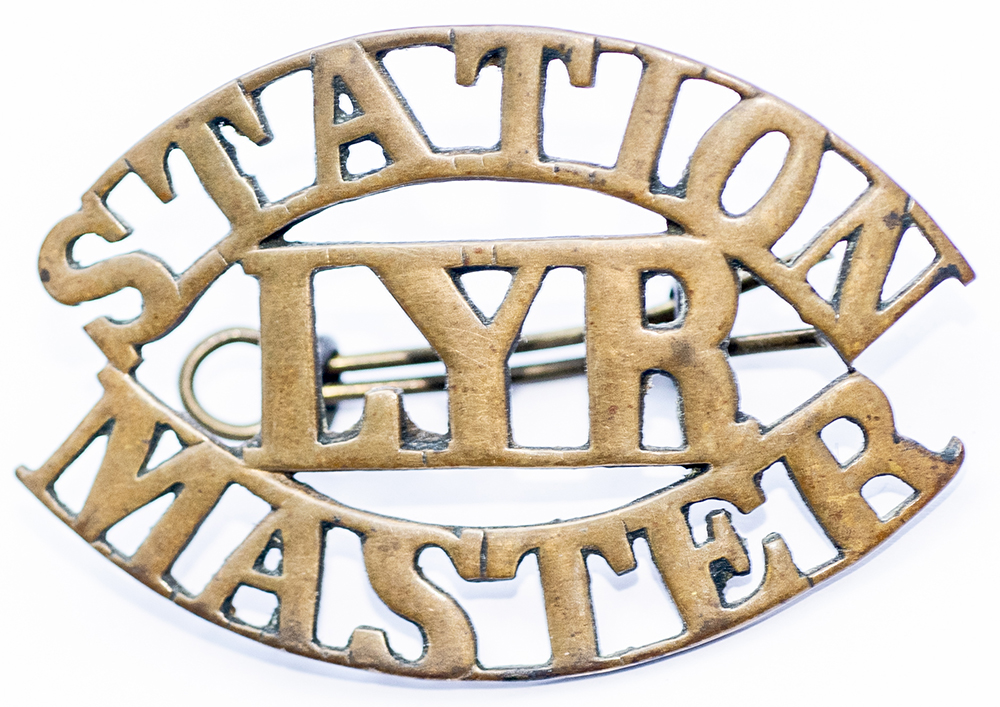 Lancashire and Yorkshire Railway brass Cap Badge STATION MASTER LYR. In excellent condition complete