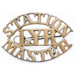 Lancashire and Yorkshire Railway brass Cap Badge STATION MASTER LYR. In excellent condition complete