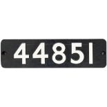 Smokebox numberplate 44851 ex Stanier Class 5 4-6-0 built at Crewe in 1944. Allocated to Derby,