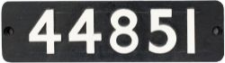 Smokebox numberplate 44851 ex Stanier Class 5 4-6-0 built at Crewe in 1944. Allocated to Derby,