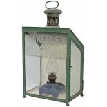 LNWR platform station lamp with original etched glass name WAKERLEY AND BARROWDEN from the former