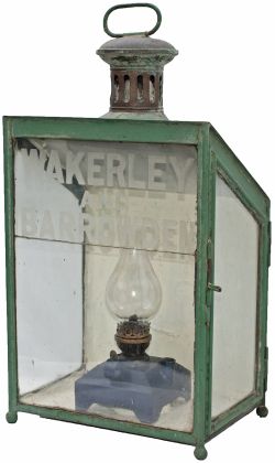 LNWR platform station lamp with original etched glass name WAKERLEY AND BARROWDEN from the former