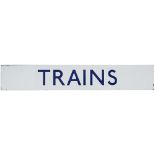 London Transport Underground enamel sign TRAINS measuring 30in x 5in. In excellent condition with