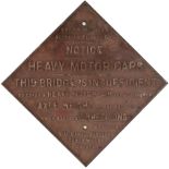 LMS SU Bridge Diamond LMS cast iron BRIDGE sign re HEAVY MOTOR CARS. S.U. CANAL SECTION TOWER