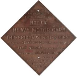 LMS SU Bridge Diamond LMS cast iron BRIDGE sign re HEAVY MOTOR CARS. S.U. CANAL SECTION TOWER