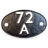 72A Shedplate 72A Exmouth Junction 1950-1966 with sub sheds Bude, Exmouth, Launceston to 1958,