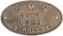 LMS Built 1920 St Rollox ex 54477 Worksplate LMS BUILT 1920 ST ROLLOX ex Caledonian Railway