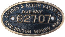 LNER Darlington 1927 62707 ex Lancashire Worksplate LONDON & NORTH EASTERN RAILWAY DARLINGTON