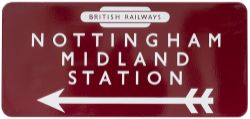 BR(M) FF enamel railway station direction sign NOTTINGHAM MIDLAND STATION with left facing arrow and