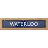 LT Waterloo London Underground enamel station sign WATERLOO complete with original bronze frame.