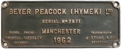 BP Hymek 7971 1962 ex D7067 Worksplate BEYER PEACOCK (HYMEK) LTD MANCHESTER SERIAL No7971 1962 ex