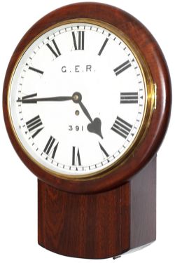 GER 12in 391 ex Hertford East Great Eastern Railway 12 inch mahogany cased drop dial fusee railway