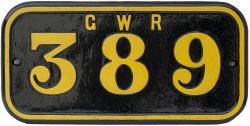 GWR 389 ex TVR 403 GWR cast iron cabside numberplate GWR 389 ex Taff Vale Railway Cameron A Class