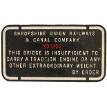 Shropshire Union Bridge Notice Shropshire Union Railways & Canal Company cast iron BRIDGE NOTICE.