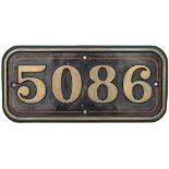 GWR 5086 ex Viscount Horne GWR brass cabside numberplate 5086 ex Castle 4-6-0 Viscount Horne. In