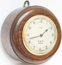 GWR Pork Pie 0524 GWR post grouping oak cased Pork Pie wall clock with an English Smiths movement