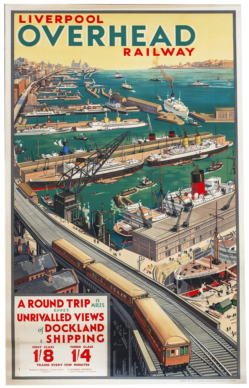 LOR DR Liverpool Overhead Railway Poster LIVERPOOL OVERHEAD RAILWAY A ROUND TRIP 13 MILES GIVES