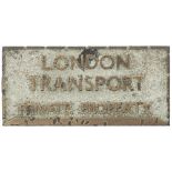 LT Pavement Boundary London Transport PRIVATE PROPERTY bronze pavement boundary marker. Measures 8in
