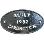 Built 1952 Darlington ex 12103-38 Worksplate BUILT 1952 DARLINGTON ex BR Diesel Class 11 0-6-0 in