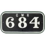 GWR 684 ex Cardiff Rly No 32 GWR cast iron cabside numberplate GWR 684 ex Cardiff Railway 0-6-0 T