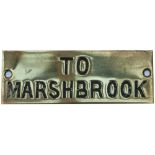 GWR To Marshbrook GWR brass signal box shelfplate TO MARSHBROOK. Hand engraved with original black