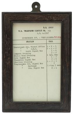 BR-W Bell Code Evercreech-Templecombe BR(W) Somerset and Dorset section, WR telephone Circuit Notice