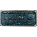 EE VF 2819/D534 1960 ex D297 Worksplate THE ENGLISH ELECTRIC COMPANY LTD THE VULCAN FOUNDRY LTD