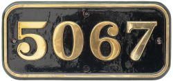 GWR 5067 ex St Fagans Castle GWR brass cabside numberplate 5067 ex Collett Castle Class 4-6-0