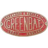 Greenwood & Batley Greenbat Makers plate GREENWOOD & BATLEY LTD LEEDS ENGLAND GREENBAT probably from