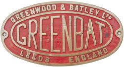 Greenwood & Batley Greenbat Makers plate GREENWOOD & BATLEY LTD LEEDS ENGLAND GREENBAT probably from