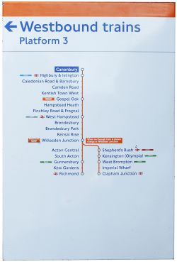 LT Canonbury-Richmond-Clapham Jct London Overground FF enamel station sign Line Diagram showing