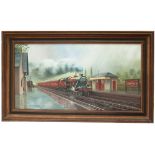 Defford 5672 Anson , J. Mason Original Oil Painting on canvas of DEFFORD STATION IN THE RAIN by John