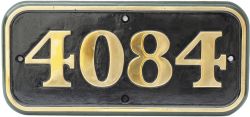 GWR 4084 ex Aberystwyth Castle GWR brass cabside numberplate 4084 ex Collett Castle Class 4-6-0