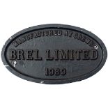 BREL Crewe 1989 ex 90019-35 Worksplate BREL LIMITED MANUFACTURED AT CREWE 1989 ex BR Electric