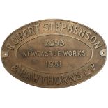 RSH 7593 1951 ex BR-W 9456 Worksplate ROBERT STEPHENSON & HAWTHORNS LTD NEWCASTLE WORKS 7593 1951 ex