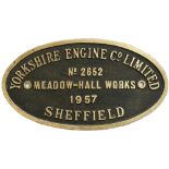 YE 2652 1957 Worksplate YORKSHIRE ENGINE CO LIMITED MEADOW-HALL WORKS SHEFFIELD No 2652 1957 ex 0-