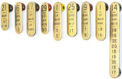 GWR x9 GWR brass signal lever leads x9 to include numbers 21, 6, 17, 29, 1, 25, 9, 1 & 14. All in