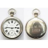 GWR 0.1328 Great Western railway post grouping Pocket Watch with Swiss Record 15 Jewel movement, top