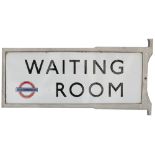 London Underground enamel station sign WAITING ROOM. Double sided and in original cast aluminium