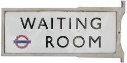 London Underground enamel station sign WAITING ROOM. Double sided and in original cast aluminium